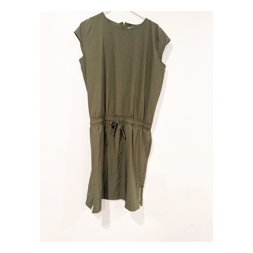 Albion Fit Destination Dress Olive Green XL Active Travel Golf Mini Gold Zips